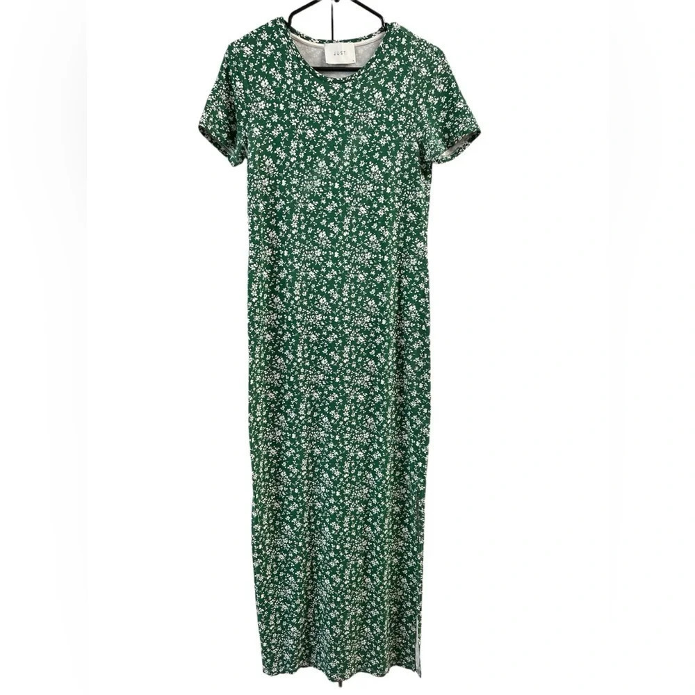 JUST female green floral short sleeve maxi dress